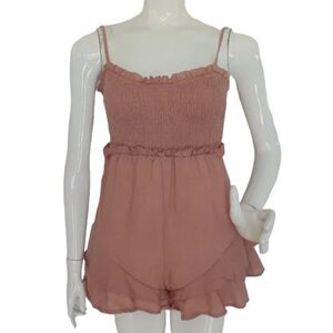 RUMOR Romper, 8, Desert Rose, Ruffle hem/waist Bust, Smocked, Spaghetti Straps,